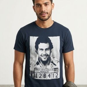 Gildan Black Graphic Tee with Mugshot Design Pablo Escobal Gaviria
